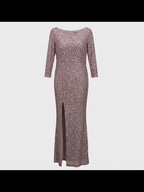 Sequin Long Sleeve Evening Gown in Dusty Rose